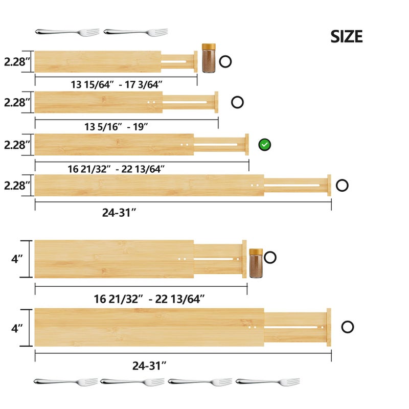BAMEOS Drawer Dividers kitchen Organization Bamboo Utensil Organizers for Kitchen Bedroom Bathroom Dresser Office 4-pack - Image 2